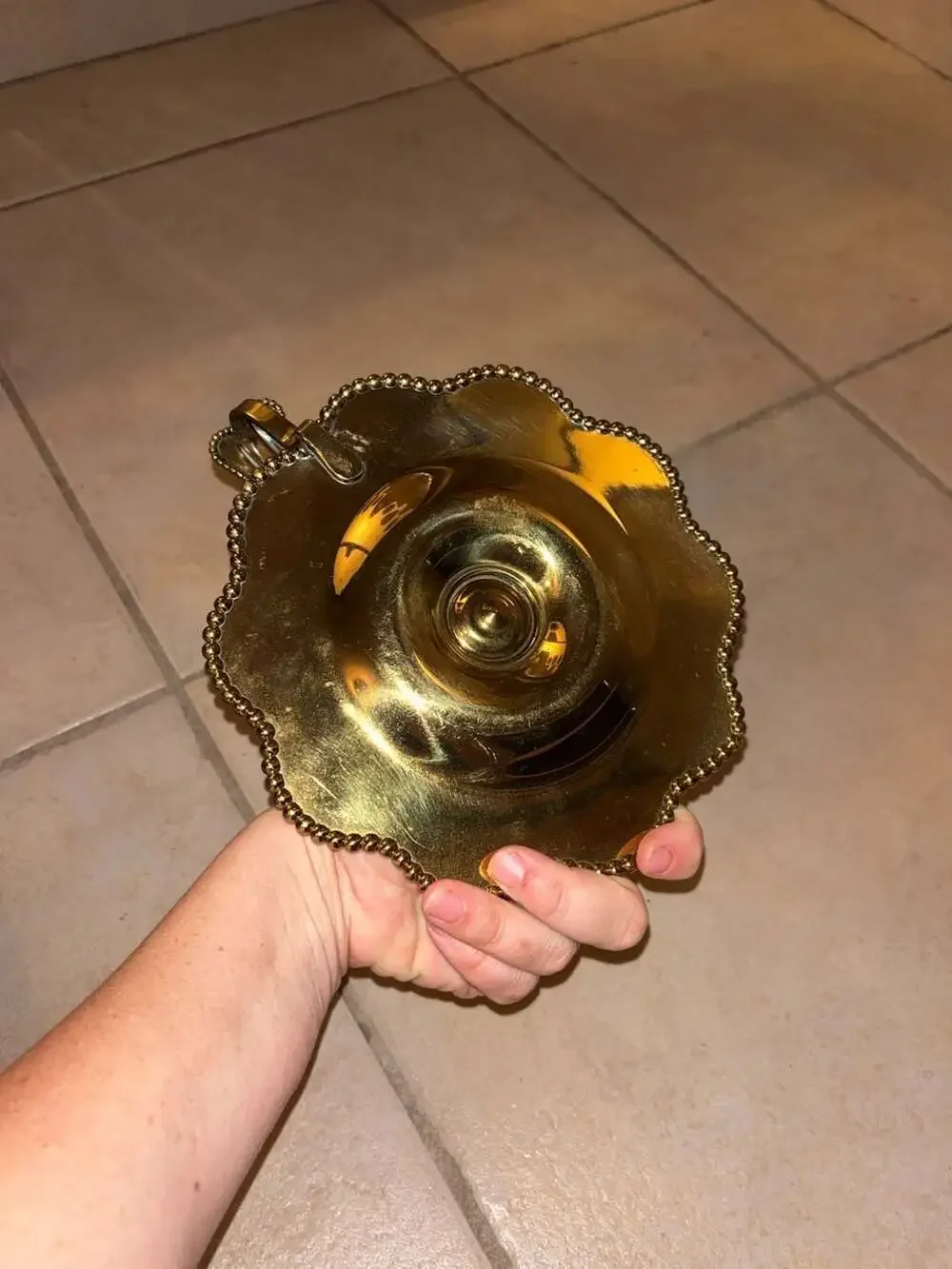 Vintage Brass Scalloped Edge Finger Loop Candlestick Holder